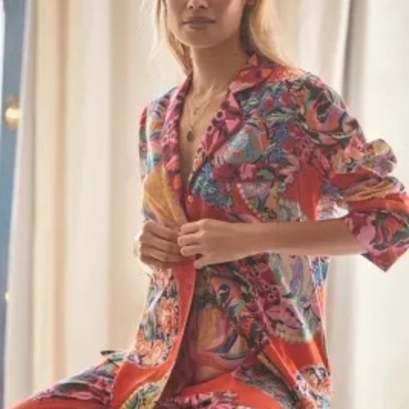 Anthropologie Alexandra Farmer Secret Garden Flannel Pajama Top Small - Picture 2 of 4
